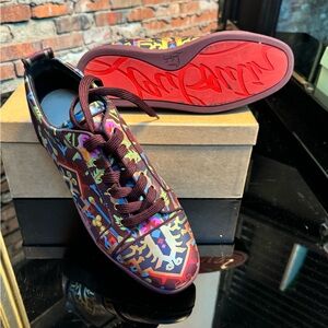 Christian Louboutin Louis Junior Orlato Flat 'Burgundy Aztec Print'